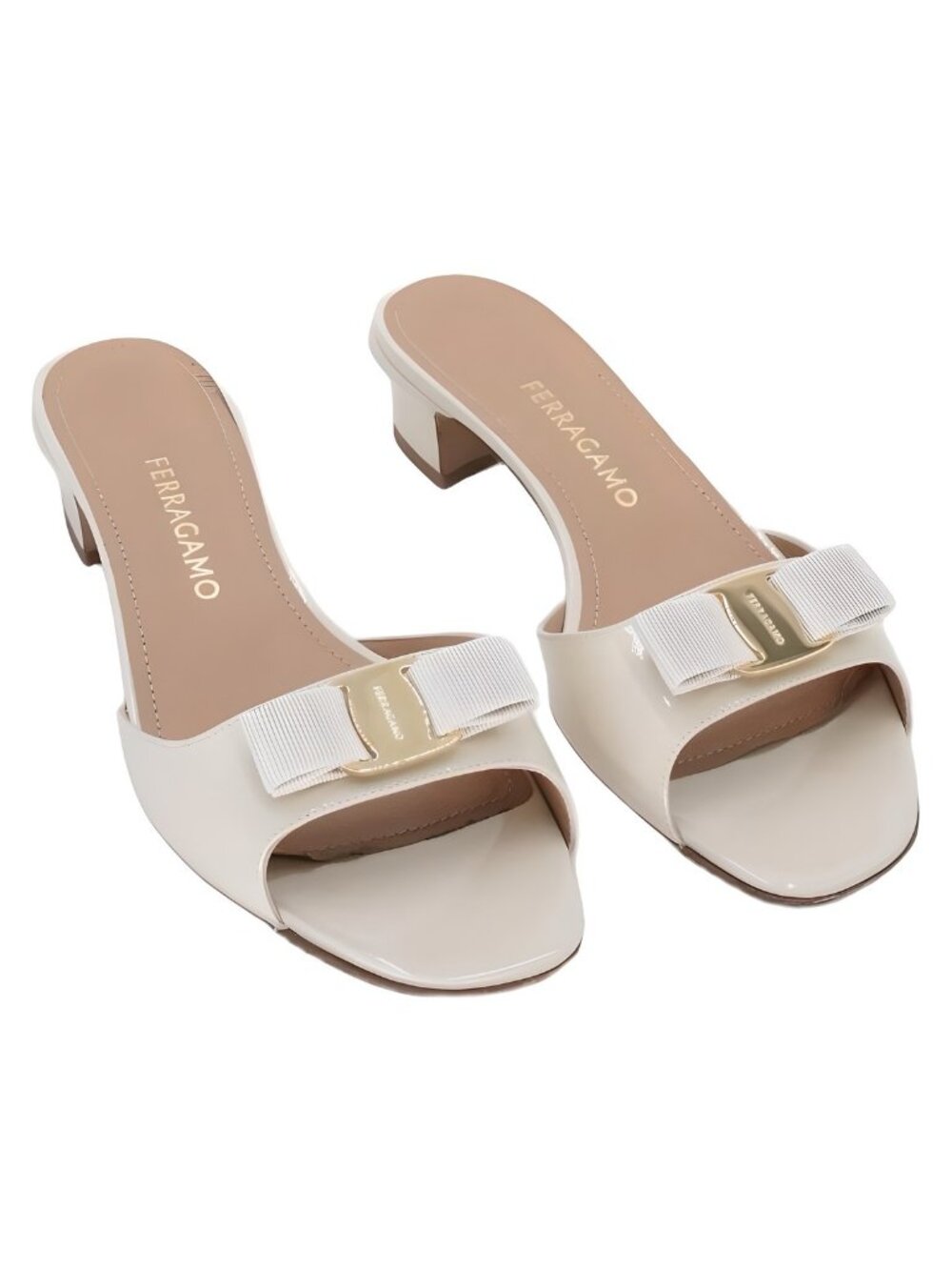 FERRAGAMO Vanilla Slide Heeled Dress Sandals Mascarpone Biscotto Size 10M